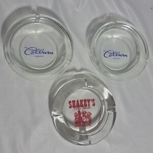 Lot Of 3 Vintage Hotel Glass Round Cigarette Ashtrays -‎ Colburn Denver Shakeys